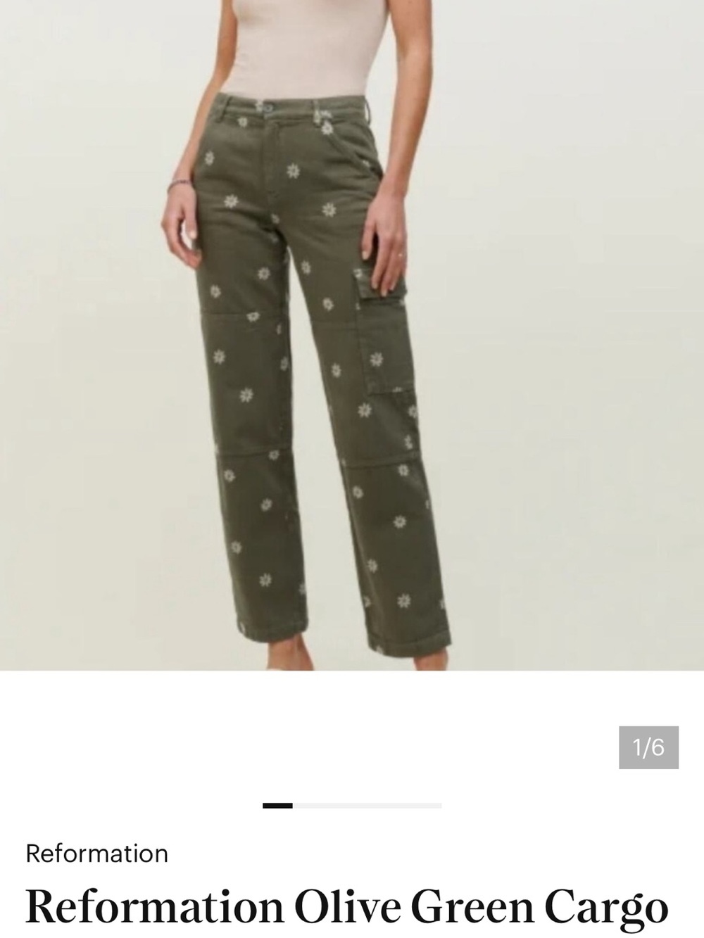 Reformation Olive Green Daisy-Print Cargo Trousers
